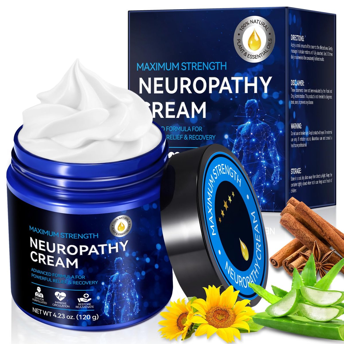 USBSREGARDS Neuropathy Creme Extra Stark – Nervenberuhigende Creme für Füße, Beine, Nacken, Rücken, Hände, Körper – Leichte, pflanzliche Formel mit kühlendem Komfort, 118 ml