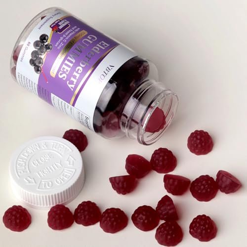 VBTOP 5-in-1 Sambucus Holunderbeeren Immun-Gummis – Tägliche Immununterstützung für Erwachsene & Kinder ab 4 Jahren mit Vitamin C, Zink, glutenfrei, vegetarisch, zuckerfrei – 60 Gummis