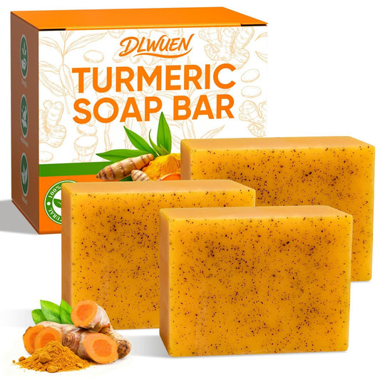 3er Pack Bio Zitronen-Kurkuma Seifenbar für Gesicht & Körper, mit Vitamin C, Handgemacht, Feuchtigkeitsspendend, für alle Hauttypen - 300 g