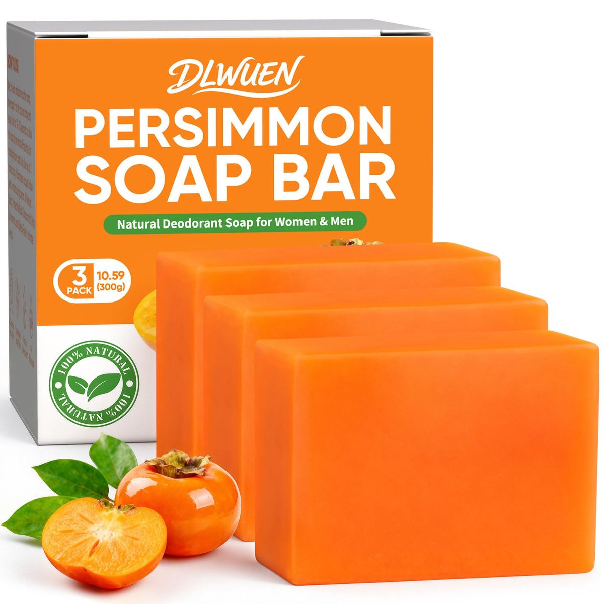 3er Pack Natürliche Persimone Seifenbarren zur Körpergeruchskontrolle - Gegen Altersgeruch & hartnäckige Gerüche, Körpergeruch entfernen, Persimone Körperwäsche für empfindliche Haut, Unisex Deodorant Seife für Frauen & Männer