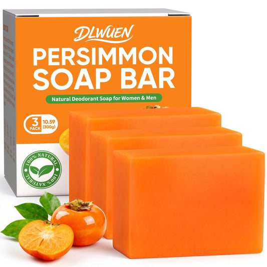 3er Pack Natürliche Persimone Seifenbarren zur Körpergeruchskontrolle - Gegen Altersgeruch & hartnäckige Gerüche, Körpergeruch entfernen, Persimone Körperwäsche für empfindliche Haut, Unisex Deodorant Seife für Frauen & Männer