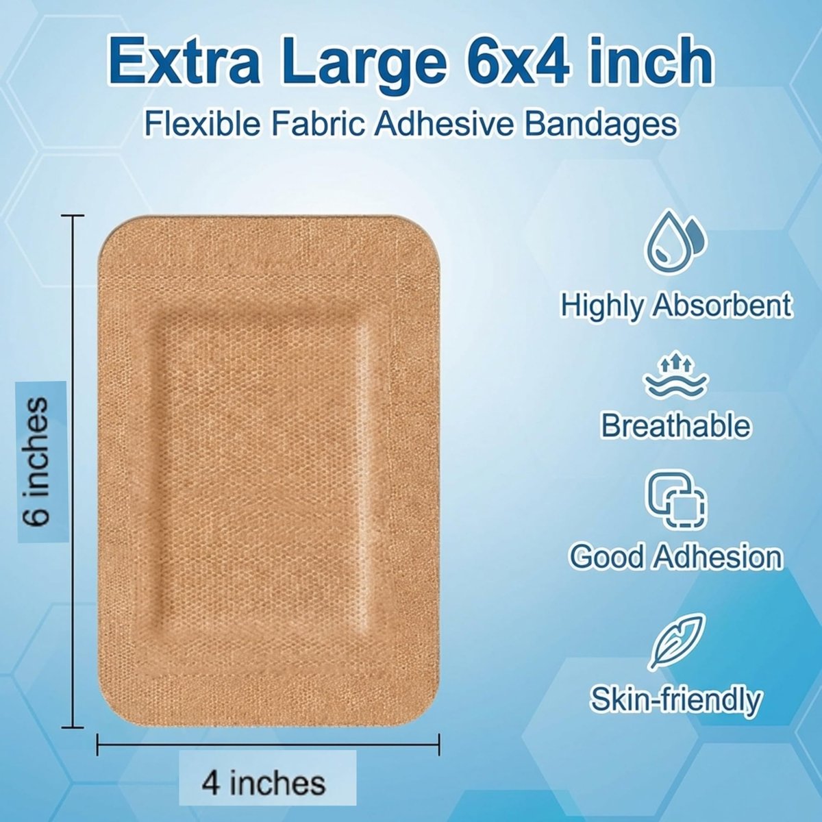 Geiserailie 12 Stück Flexible Extra Große Haftverbände 6" x 4" Große Sterile Stoff Atmungsaktive Haftverbände Bulk mit Nicht haftendem Pad, Latexfrei für Wundversorgung und Erste Hilfe Chirurgisch
