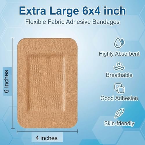 Geiserailie 12 Stück Flexible Extra Große Haftverbände 6" x 4" Große Sterile Stoff Atmungsaktive Haftverbände Bulk mit Nicht haftendem Pad, Latexfrei für Wundversorgung und Erste Hilfe Chirurgisch