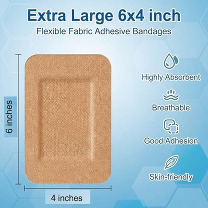 Geiserailie 12 Stück Flexible Extra Große Haftverbände 6" x 4" Große Sterile Stoff Atmungsaktive Haftverbände Bulk mit Nicht haftendem Pad, Latexfrei für Wundversorgung und Erste Hilfe Chirurgisch