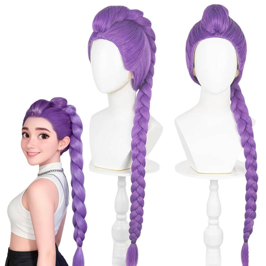 AD ADASTONE Lila geflochtener Zopf Perücke, 24 Zoll lila Clip-in Pferdeschwanz Perücke, synthetische geflochtene Haarverlängerung, vorgestyltes Meerjungfrauen-Haar für Cosplay & Halloween