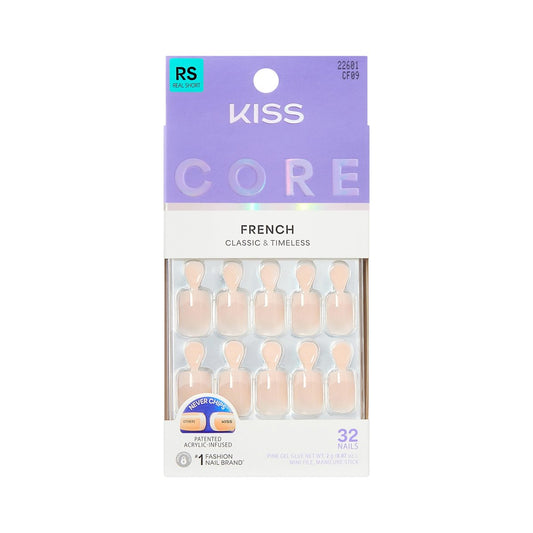 KISS CORE Press On Nägel 'Your Moment' – Pink, Echt Kurz, Squoval Form, 32 Nägel inkl. Kleber & Zubehör