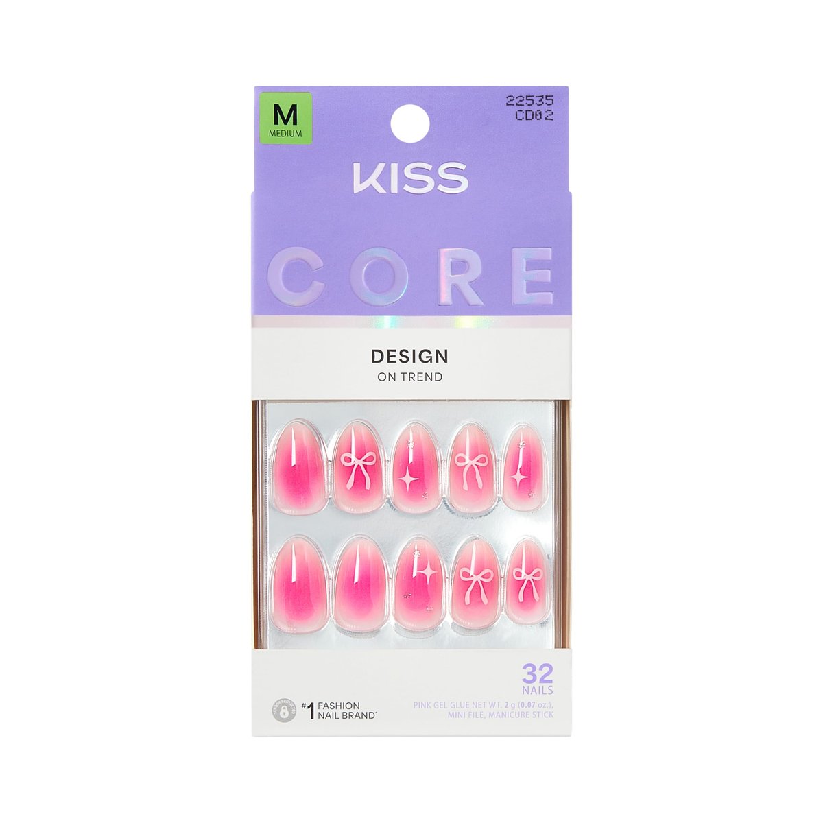 Kiss Core Press On Nägel 'My Time' – Pink, Medium, Mandelform, 32 Stück mit Kleber