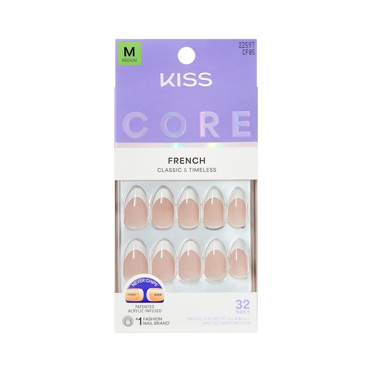 KISS CORE Press-On Nägel 'Curiosity' – Weiß, Medium, Mandelform, 32 Stück mit Kleber
