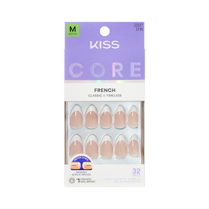 KISS CORE Press-On Nägel 'Curiosity' – Weiß, Medium, Mandelform, 32 Stück mit Kleber