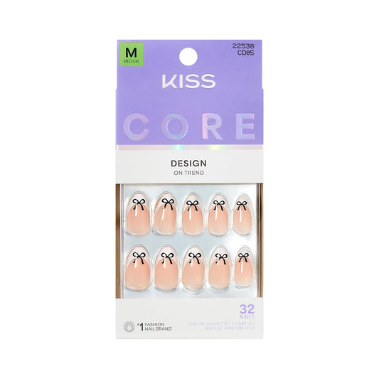 KISS Core Press On Nails 'Our Moment' – Beige, Medium, Mandelform, 32 Nägel mit Kleber