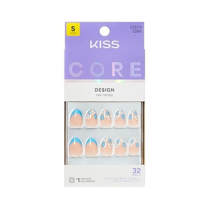 Kiss Core Press On Nägel 'Tune' – Blau, Kurze Länge, Mandelform, 32 Nägel inklusive Kleber