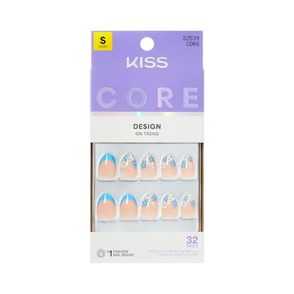 Kiss Core Press On Nägel 'Tune' – Blau, Kurze Länge, Mandelform, 32 Nägel inklusive Kleber