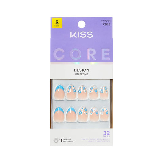 Kiss Core Press On Nägel 'Tune' – Blau, Kurze Länge, Mandelform, 32 Nägel inklusive Kleber