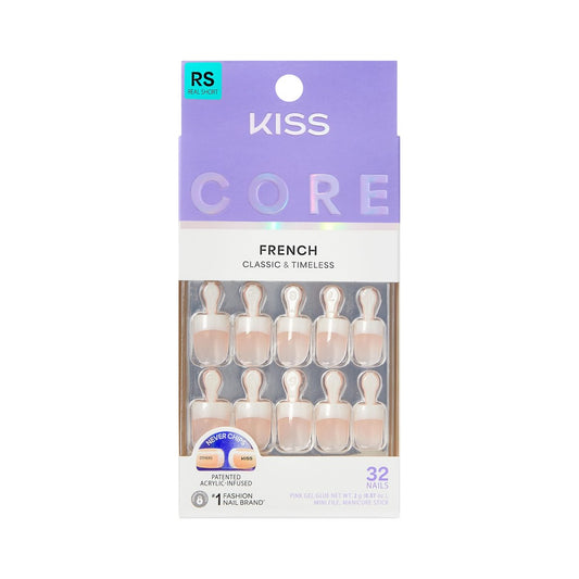 Kiss Core Press On Nägel 'I Wish' – Weiß, Kurz, Quadratisch, 32 Stück mit Nagelkleber