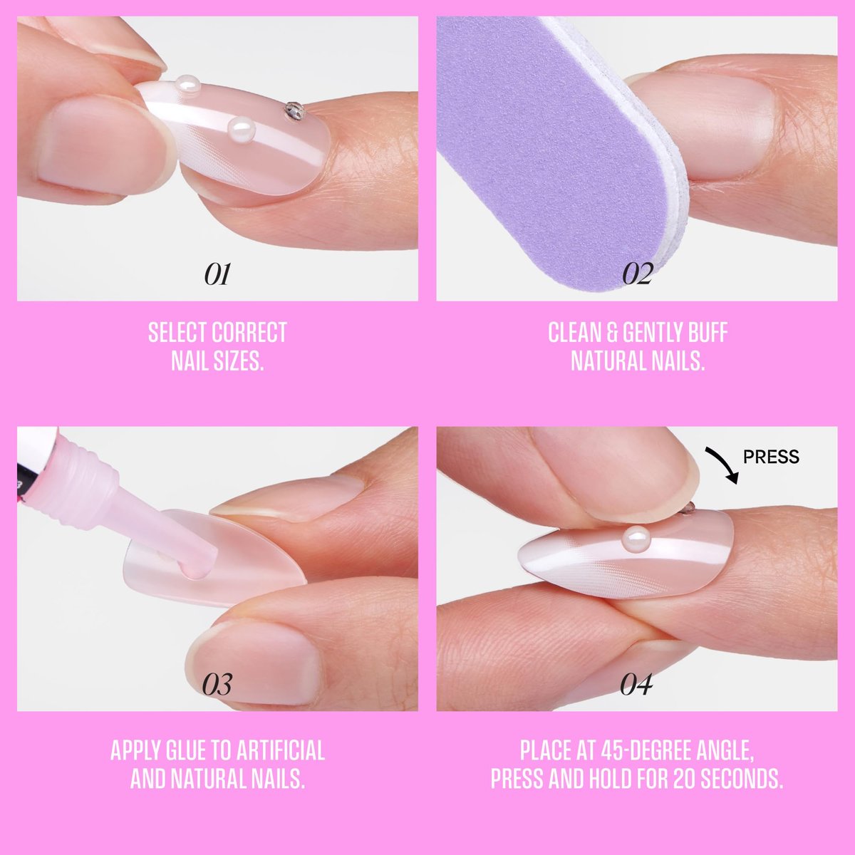 KISS Glam Press On Nägel 'Breeze of Bliss' – Weiß, Mandelform, Medium, 32 Stück inkl. Kleber & Zubehör
