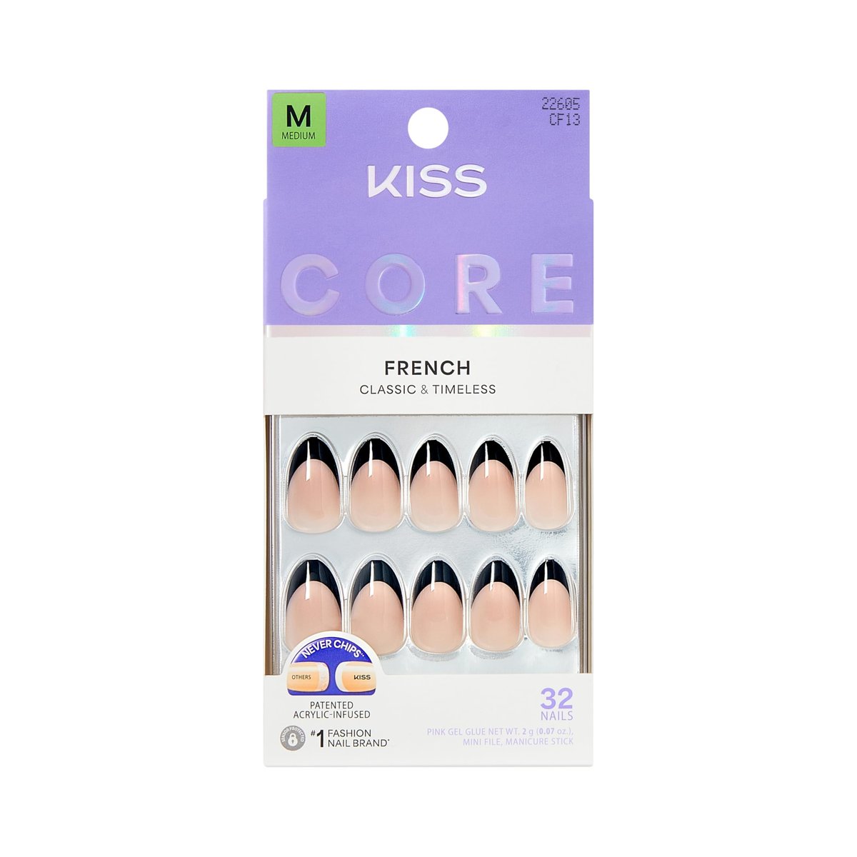 Kiss CORE Press On Nägel 'Full of Fun' – Schwarz, Medium, Mandelform, 32 Stück inkl. Kleber & Zubehör