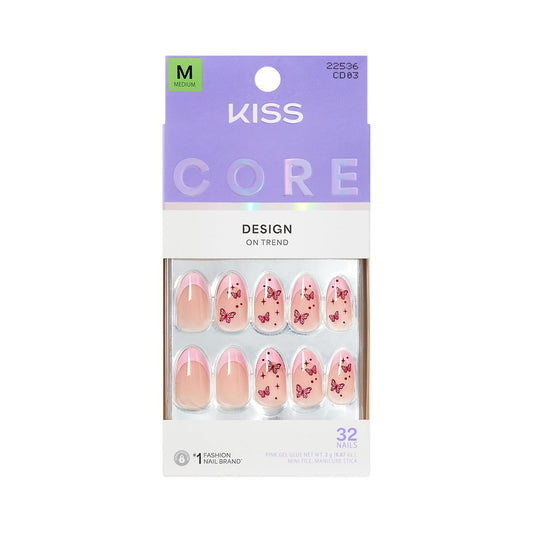 Kiss Core Press On Nägel 'Signature' – Pink, mittlere Größe, Mandelform, inkl. Kleber, 32 Nägel