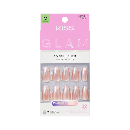 Kiss Glam Press On Nägel 'Dusk Mirage' – Beige, mittel, Sargform, 32 Nägel mit Kleber