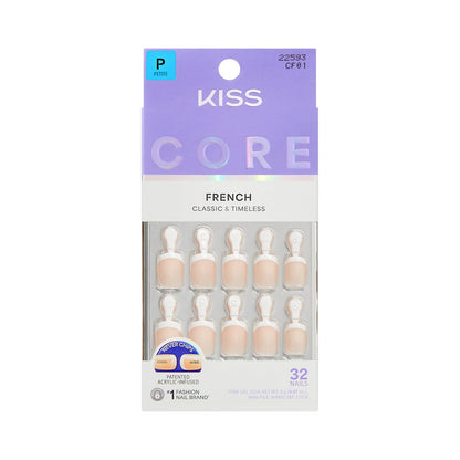 Kiss CORE Press On Nägel 'Perfection' – Weiß, Petite Größe, Squoval Form, 32 Nägel mit Kleber