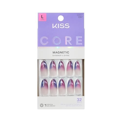 Kiss Core Press On Nägel 'Twinkling Stars' – Lila, Lange Mandelform, 32 Nägel inkl. Kleber, Manikürestab & Mini-Feile