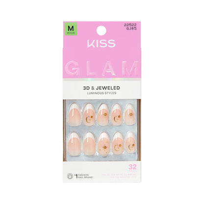Kiss Glam Press-On-Nägel 'Zephyr' – Weiß, Mandelform, Mittelgroß, inklusive Nagelkleber