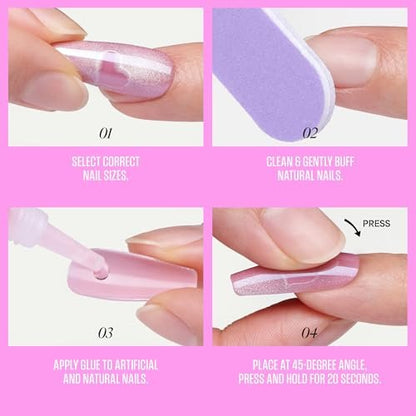 Kiss Glam Press On Nägel 'Glow Forever' – Blau, Mittel, Mandelform, 32 Stück mit Kleber