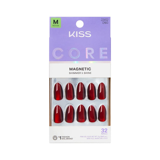 KISS CORE Press On Nägel 'Apple Blossom' – 32 Stück, rot, mittel, mit Kleber, Feile und Manikürestab