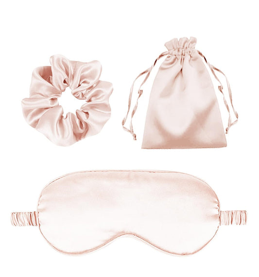 3er-Set Satin Schlafmaske – Seidig weiche Augenmaske für völlige Dunkelheit, inkl. Aufbewahrungsbeutel und Scrunchy, Geschenkset