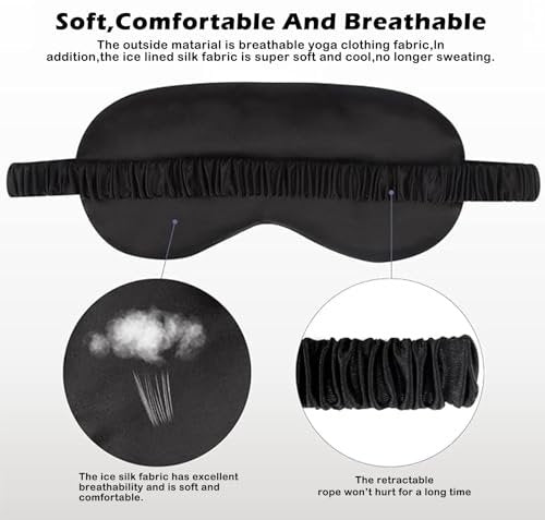 3er-Set Satin Schlafmaske – Seidig weiche Augenmaske für völlige Dunkelheit, inkl. Aufbewahrungsbeutel und Scrunchy, Geschenkset