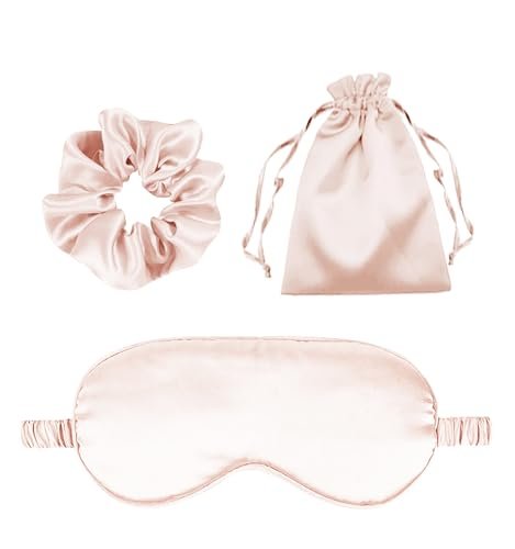 3er-Set Satin Schlafmaske – Seidig weiche Augenmaske für völlige Dunkelheit, inkl. Aufbewahrungsbeutel und Scrunchy, Geschenkset