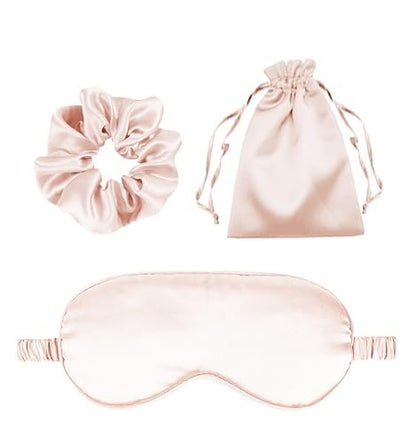 3er-Set Satin Schlafmaske – Seidig weiche Augenmaske für völlige Dunkelheit, inkl. Aufbewahrungsbeutel und Scrunchy, Geschenkset