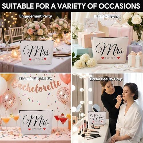 ShioShin Future Mrs Makeup Bag – Hochzeitsgeschenk für die Braut, Brautjungfer-Geschenk, Junggesellinnenparty-Zubehör, weiße Kosmetiktasche aus Canvas
