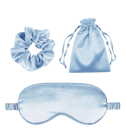 3er Set Satin Schlafmasken – Seidig weiche Augenmaske für erholsamen Schlaf, inklusive Aufbewahrungsbeutel und Scrunchy, Geschenkset