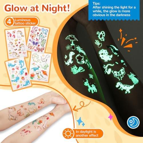 Bledras Glitzer Tattoo Set – 31 Farben Temporäre Tattoos für Kinder, inkl. 6 Glitzerstifte, 3 Kleber, Sicher & Abwaschbar – UV-Leuchtend für Halloween, Konzerte, Festivals, Karneval