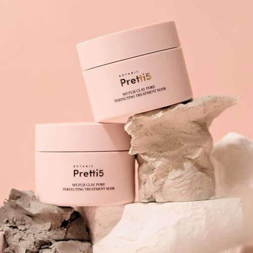 Pretti5 Mt. Fuji Tonmaske 100g – Porenverfeinerer & Mitesserentferner für empfindliche Haut – Entgiftende japanische Vulkan-Schlammmaske mit 5 Tonerden & Astaxanthin – Tiefenreinigung & Verfeinerung