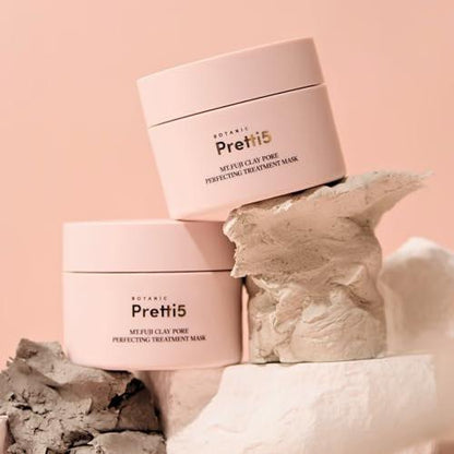 Pretti5 Mt. Fuji Tonmaske 100g – Porenverfeinerer & Mitesserentferner für empfindliche Haut – Entgiftende japanische Vulkan-Schlammmaske mit 5 Tonerden & Astaxanthin – Tiefenreinigung & Verfeinerung