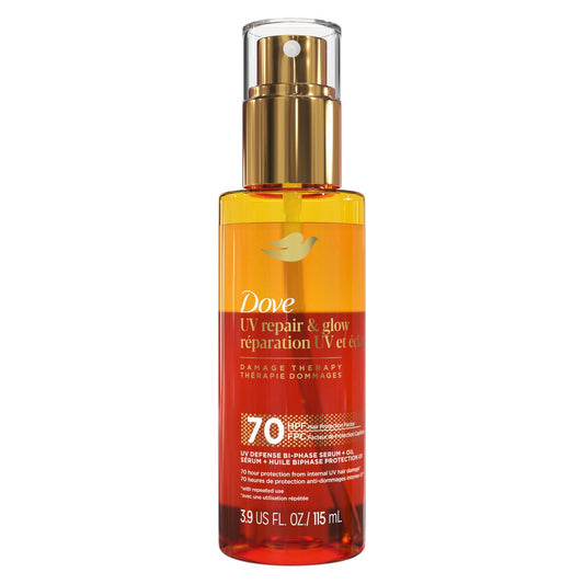 Dove Damage Therapy Defense Bi-Phase Serum + Öl UV Repair & Glow – 70 Stunden Haarschutz mit Ferulinserum, 115 ml