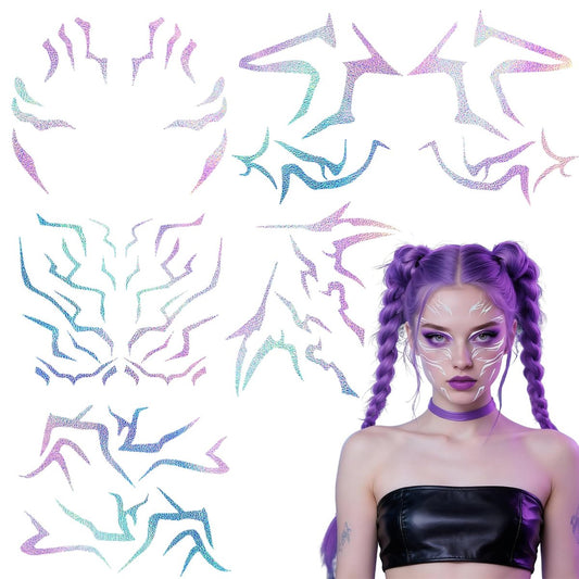8 Bögen Laser Dämonenjäger Cosplay Temporäre Tattoos – Wasserdichte Aufkleber für Geburtstagsfeiern & Party-Make-up, Schweißbeständig