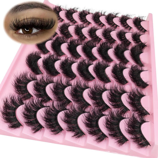 LEAFMOON Wispy Mink Wimpern Flauschige Falsche Wimpern 21 Paare 3 Stile 8D Volumen Wimpern 14-18mm Gemischte Katzenaugen Streifen Wimpern Dramatische Weiche Wimpernstreifen Packung Kunstmink Wimpern
