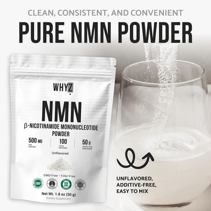 WHYZ Reines NMN-Pulver – Nicotinamid-Mononukleotid, schnell löslich, ungewürzt, vegan, non-GMO, 50 g