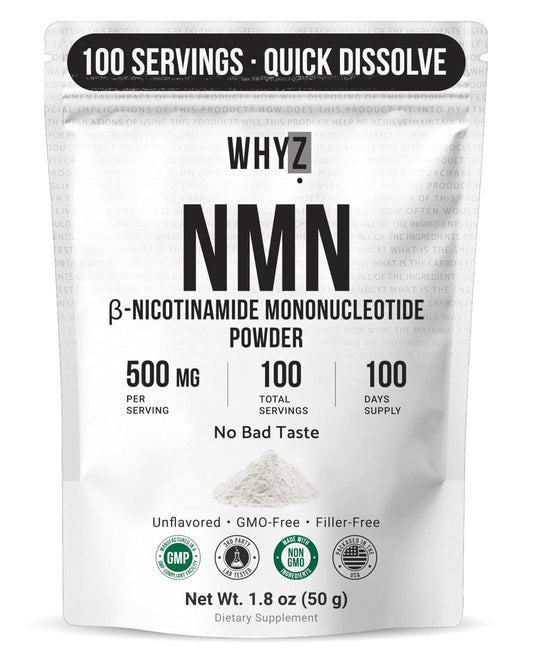 WHYZ Reines NMN-Pulver – Nicotinamid-Mononukleotid, schnell löslich, ungewürzt, vegan, non-GMO, 50 g