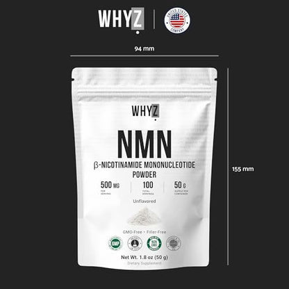 WHYZ Reines NMN-Pulver – Nicotinamid-Mononukleotid, schnell löslich, ungewürzt, vegan, non-GMO, 50 g