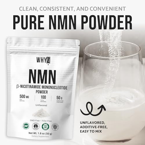 WHYZ Reines NMN-Pulver – Nicotinamid-Mononukleotid, schnell löslich, ungewürzt, vegan, non-GMO, 50 g