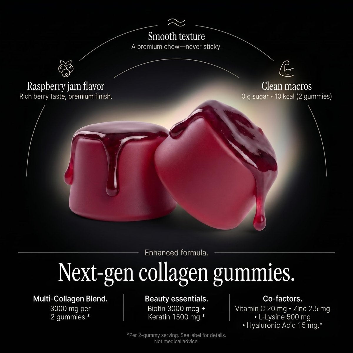 Wellneum Kollagen-Peptide Gummies – Zuckerfrei, 3000mg Multi-Kollagen-Boost für Haare, Haut & Nägel, mit Keratin, Biotin, Hyaluronsäure, Vitamin C & Zink, 60 Stück (Himbeer-Geschmack)