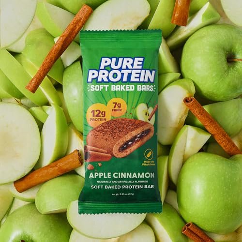 Pure Protein Apfel-Zimt Soft Baked Proteinriegel – 12g Protein, 7g Ballaststoffe, Vollkorn-Frühstücksriegel, ballaststoffreich, einzeln verpackte Proteinsnacks für unterwegs – 10er Pack