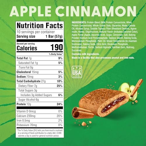 Pure Protein Apfel-Zimt Soft Baked Proteinriegel – 12g Protein, 7g Ballaststoffe, Vollkorn-Frühstücksriegel, ballaststoffreich, einzeln verpackte Proteinsnacks für unterwegs – 10er Pack