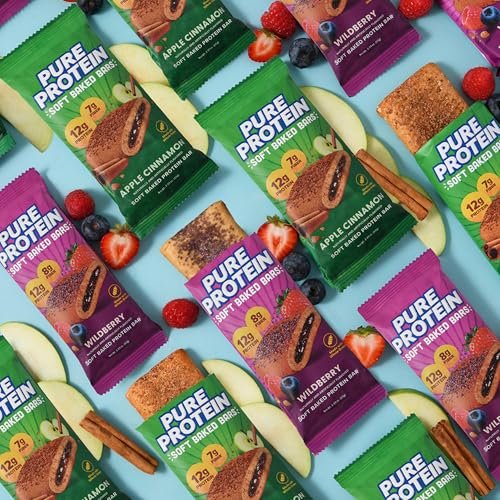 Pure Protein Apfel-Zimt Soft Baked Proteinriegel – 12g Protein, 7g Ballaststoffe, Vollkorn-Frühstücksriegel, ballaststoffreich, einzeln verpackte Proteinsnacks für unterwegs – 10er Pack