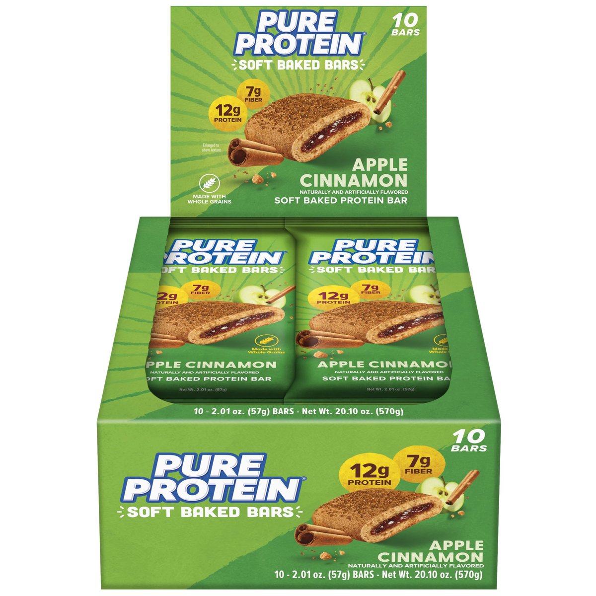 Pure Protein Apfel-Zimt Soft Baked Proteinriegel – 12g Protein, 7g Ballaststoffe, Vollkorn-Frühstücksriegel, ballaststoffreich, einzeln verpackte Proteinsnacks für unterwegs – 10er Pack