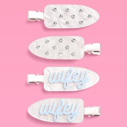 xo, Fetti Wifey Beauty Clips - 4er Set Acryl-Haarklammern | Junggesellinnenparty, Brautparty, Brautaccessoires, Strass, Etwas Blaues
