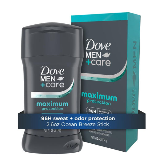 DOVE MEN + CARE Invisible Solid Stick Ocean Breeze Maximum Protection Deodorant für Herren – 96-Stunden-Schweißschutz, 2,6 Unzen
